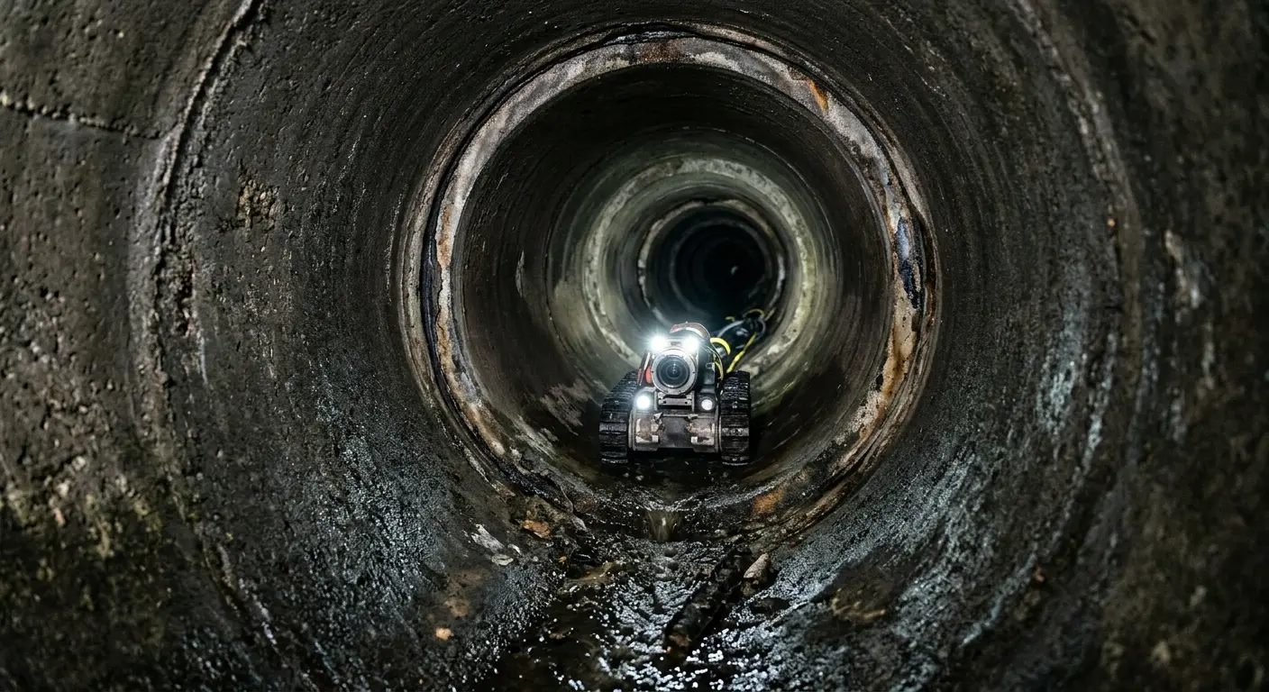 Robotic sewer camera inspecting pipe interior for Drain Snake Service in Fontana